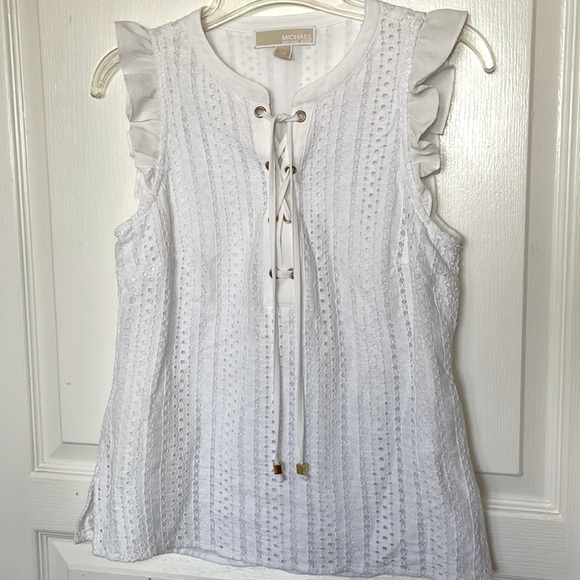 Michael Kors Gromet Lace Up Eyelet Lace Sleeveless Top - Picture 1 of 7